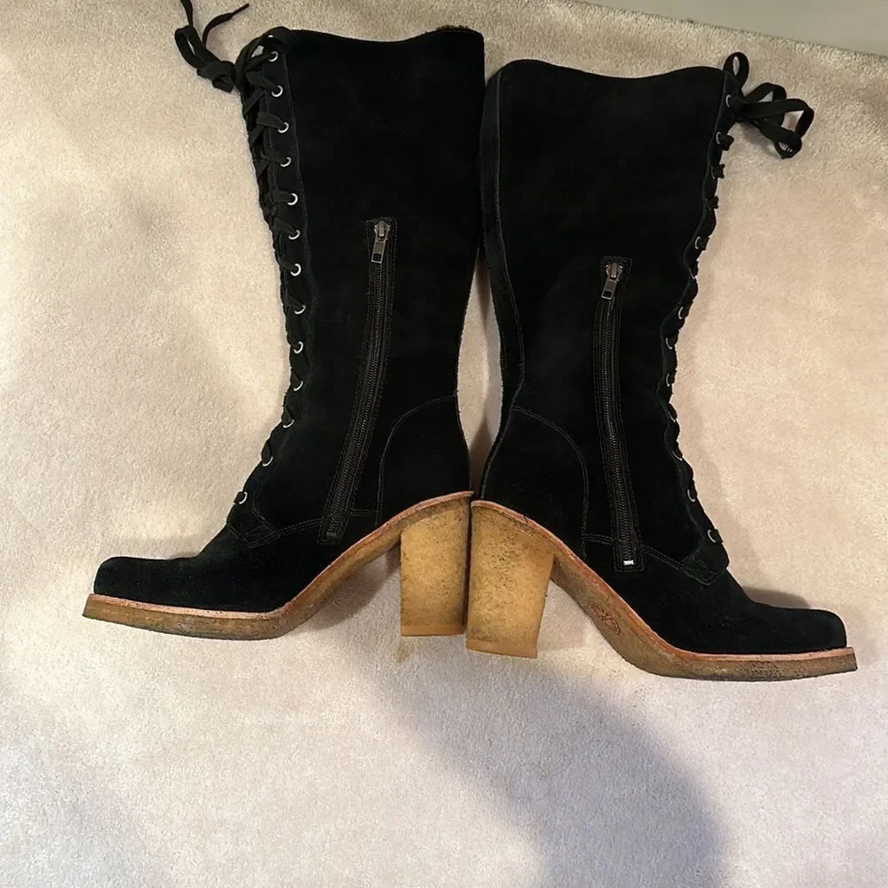 UGG Boots Women’s Aubree Winter Black Suede UGGplush lining Side Zip Sz 9 - Picture 10 of 16